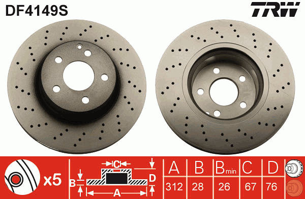 TRW Brake Rotor 312mm Front DF4149S