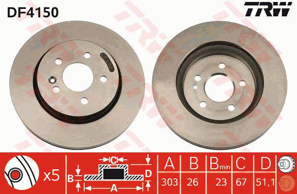 TRW Brake Rotor 303mm Front DF4150S