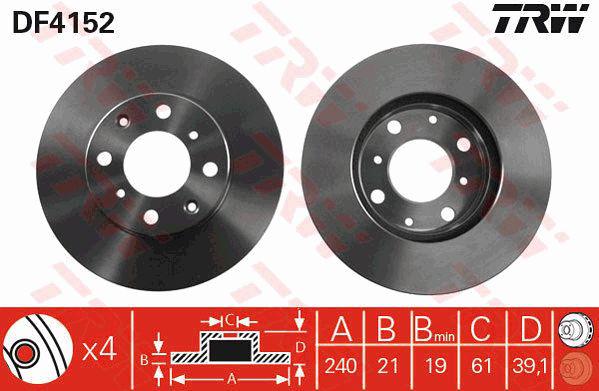 TRW Brake Rotor 240mm Front DF4152S
