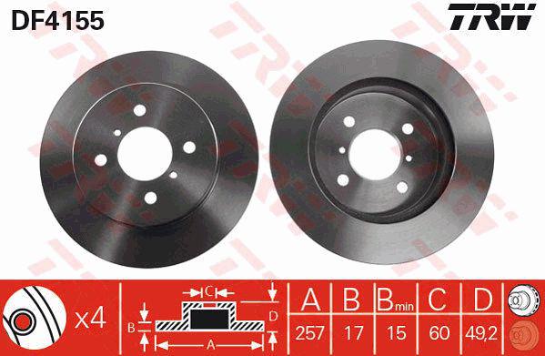 TRW Brake Rotor 257mm Front DF4155S