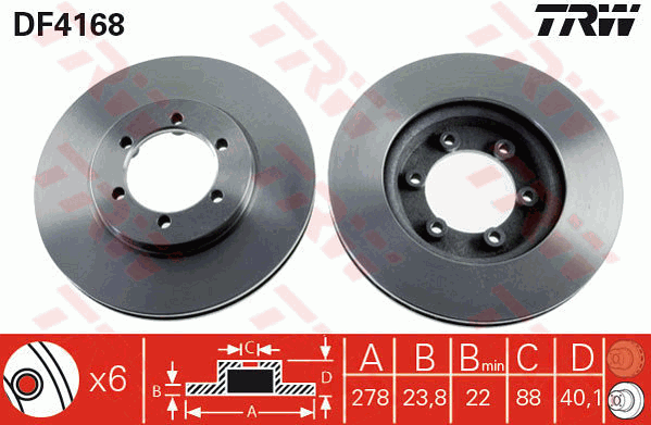 TRW Brake Rotor Single 278mm Front DF4168S