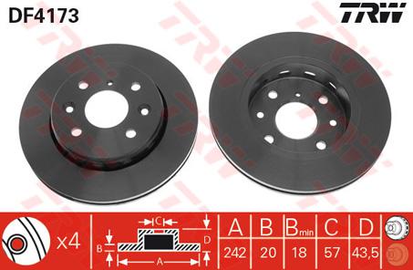 TRW Brake Rotor 242mm Front DF4173S