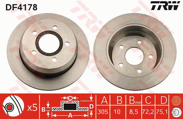 TRW Brake Rotor 305mm Rear DF4178S