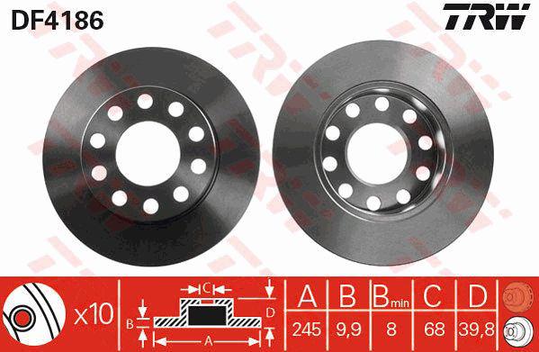 TRW Brake Rotor 245mm Rear DF4186S