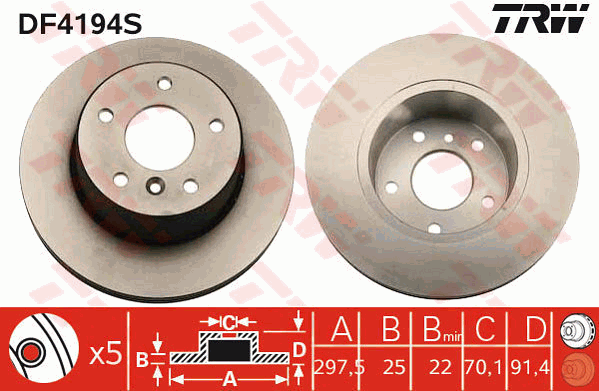 TRW Brake Rotor 297mm Front DF4194S