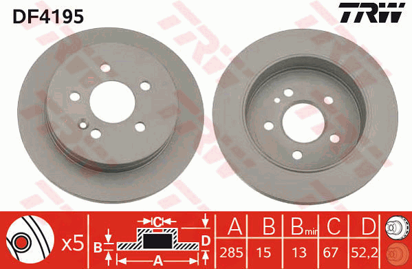 TRW Brake Rotor Single 285mm Rear DF4195S