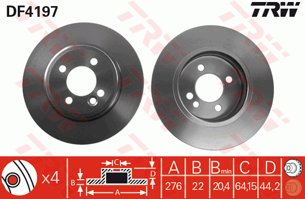 TRW Brake Rotor Single 276mm Front DF4197S