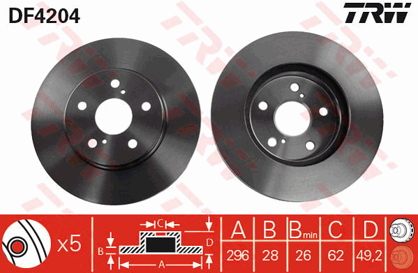 TRW Brake Rotor 296mm Front DF4204S