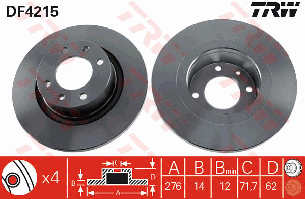 TRW Brake Rotor Single 276mm Rear DF4215S