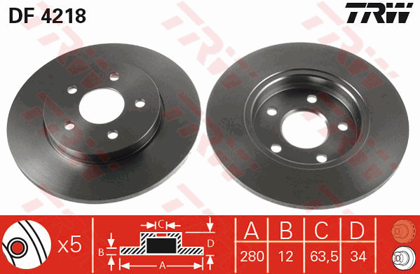 TRW Brake Rotor Single 280mm Rear DF4218S