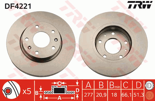 TRW Brake Rotor Single 277mm Front DF4221S