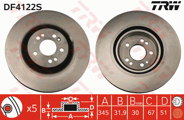 TRW Brake Rotor 245mm Front DF4222S