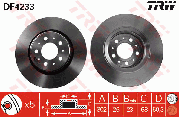 TRW Brake Rotor Single 302mm Front DF4233S
