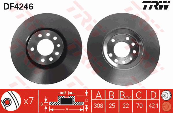 TRW Brake Rotor Single 308mm Front DF4246S