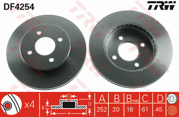 TRW Brake Rotor 252mm Front DF4254S