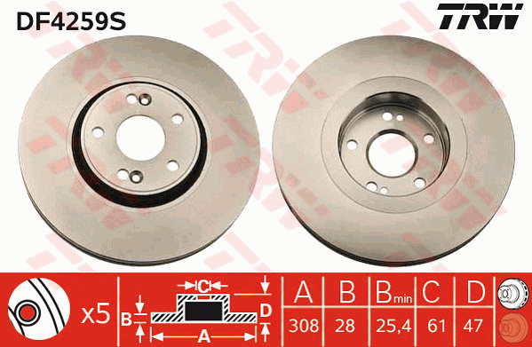 TRW Brake Rotor 308mm Front DF4259S