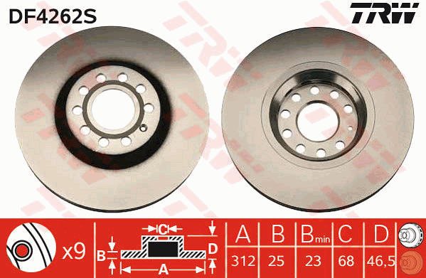 TRW Brake Rotor 312mm Front DF4262S