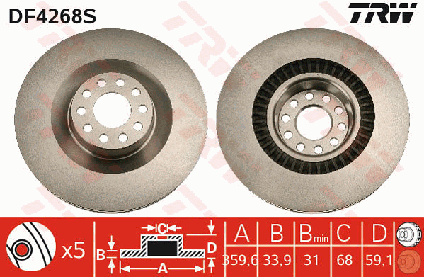 TRW Brake Rotor 360mm Front DF4268S