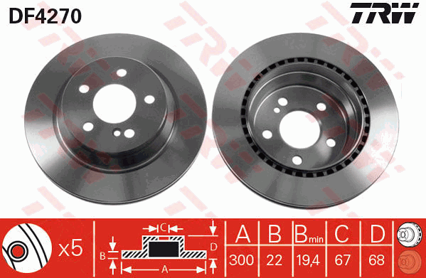 TRW Brake Rotor Single 300mm Rear DF4270S