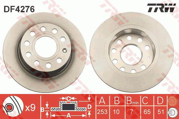 TRW Brake Rotor 253mm Rear DF4276S
