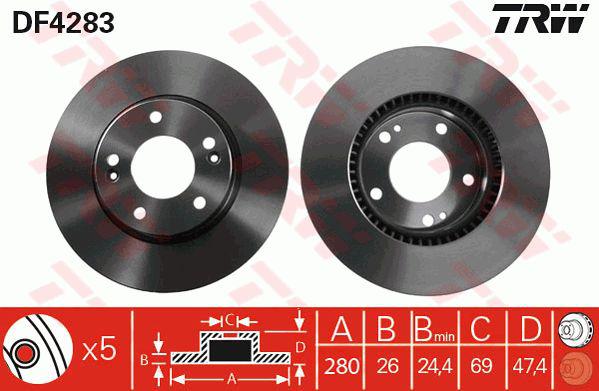 TRW Brake Rotor Single 280mm Front DF4283S