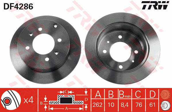 TRW Brake Rotor 262mm Rear DF4286S