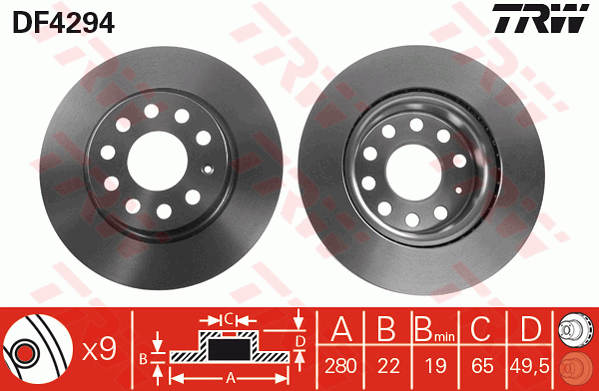 TRW Brake Rotor 280mm Front DF4294S