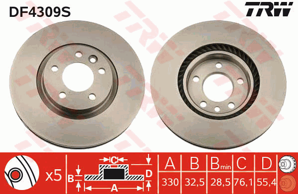 TRW Brake Rotor 333mm Front DF4309S