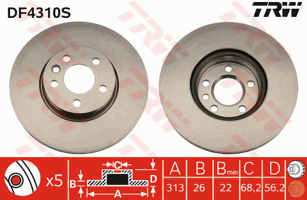 TRW Brake Rotor 313mm Front DF4310S