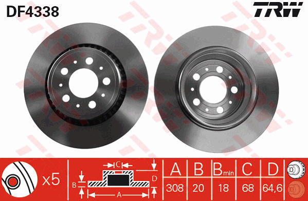 TRW Brake Rotor Single 308mm Rear DF4338S