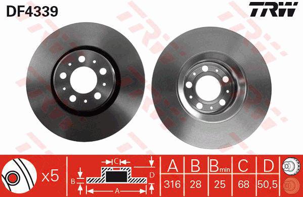 TRW Brake Rotor 316mm Front DF4339S