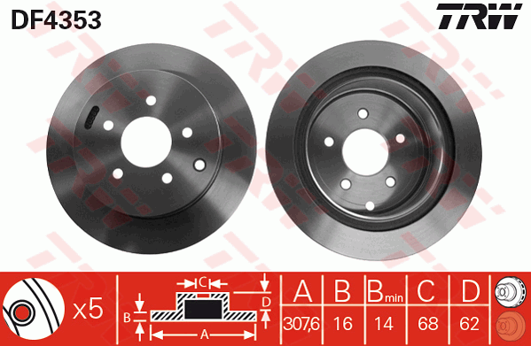 TRW Brake Rotor 308mm Rear DF4353S