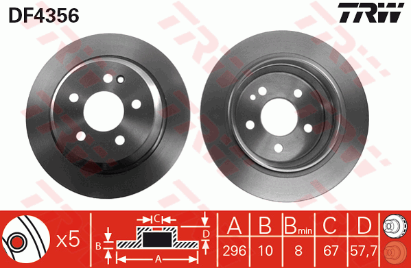 TRW Brake Rotor Single 296mm Rear DF4356S