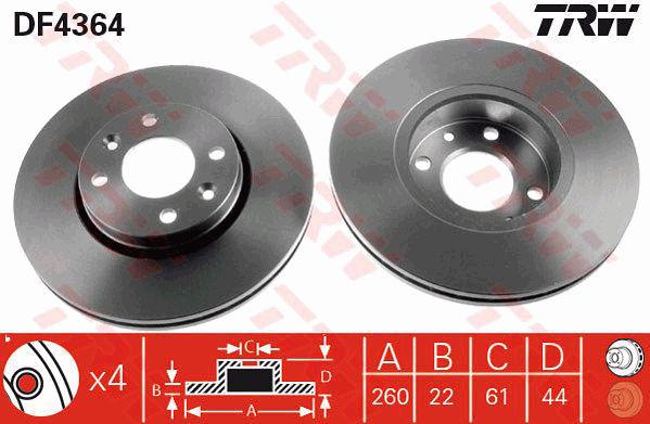 TRW Brake Rotor 260mm Front DF4364S