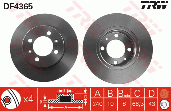 TRW Brake Rotor Single 240mm Rear DF4365S