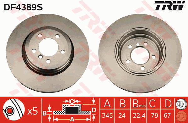 TRW Brake Rotor Rear DF4389S
