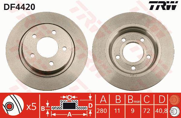 TRW Brake Rotor Rear DF4420S