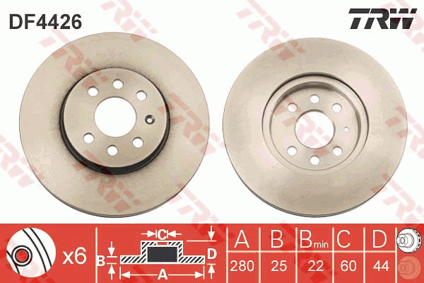 TRW Brake Rotor Pair Front DF4426S