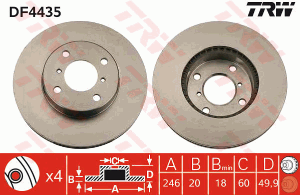TRW Brake Rotor Single 246mm Front DF4435S