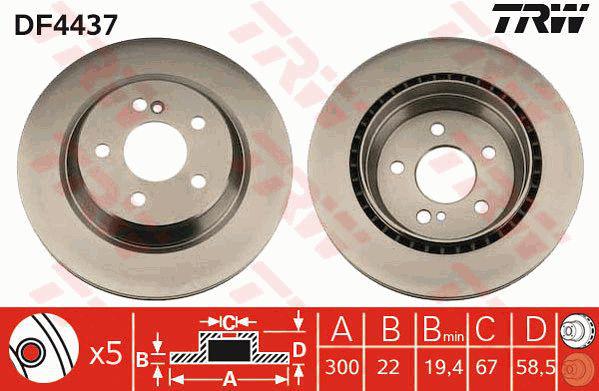 TRW Brake Rotor Rear DF4437S