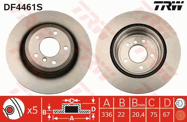 TRW Brake Rotor Rear DF4461S