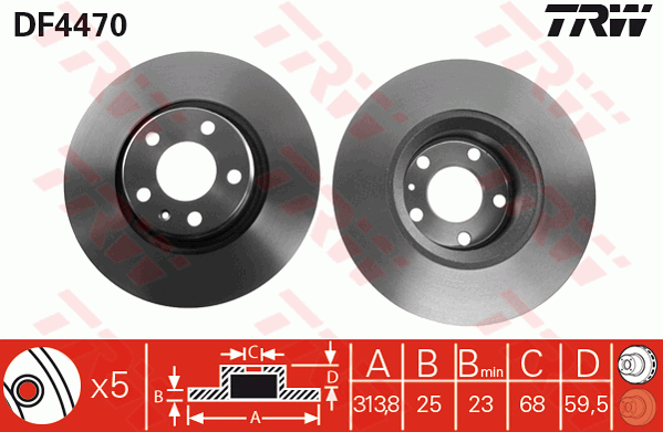 TRW Brake Rotor Single Front DF4470S