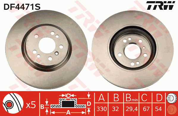 TRW Brake Rotor Front DF4471S