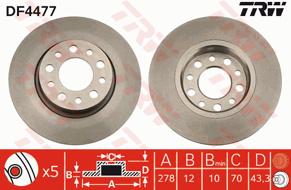 TRW Brake Rotor Single Rear DF4477S