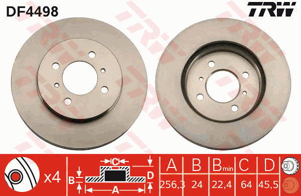 TRW Brake Rotor 256mm Front DF4498S