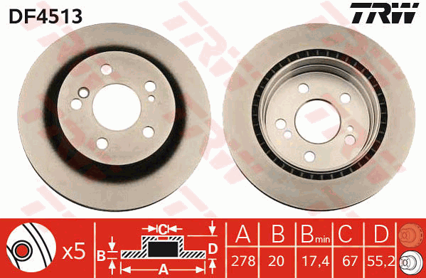 TRW Brake Rotor Single Rear DF4513S