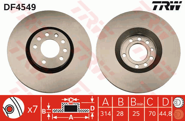 TRW Brake Rotor Single Front DF4549S