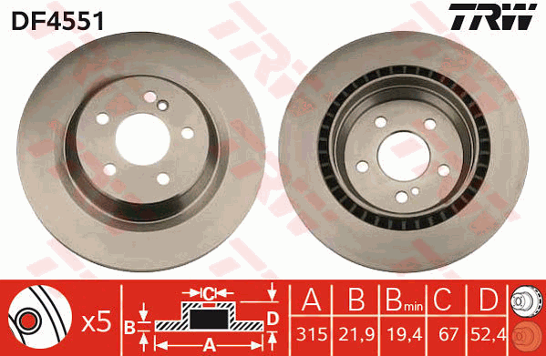 TRW Brake Rotor Single Rear DF4551S