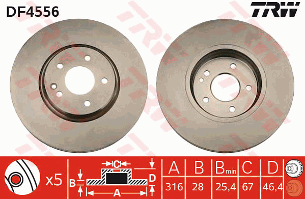 TRW Brake Rotor Single Front DF4556S