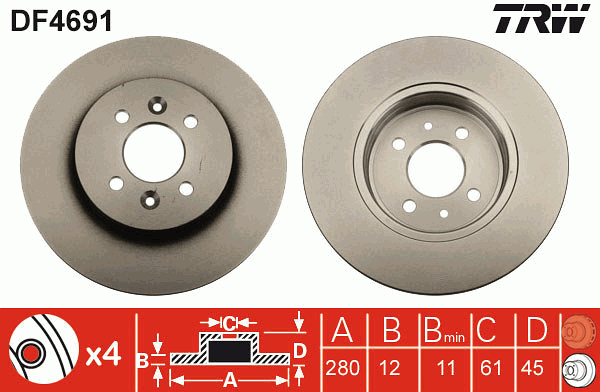 TRW Brake Rotor Single Rear DF4691S
